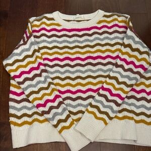 Lou & Grey by Loft Cream Crew Sweater with Pink, Mustard, Gray, Brown